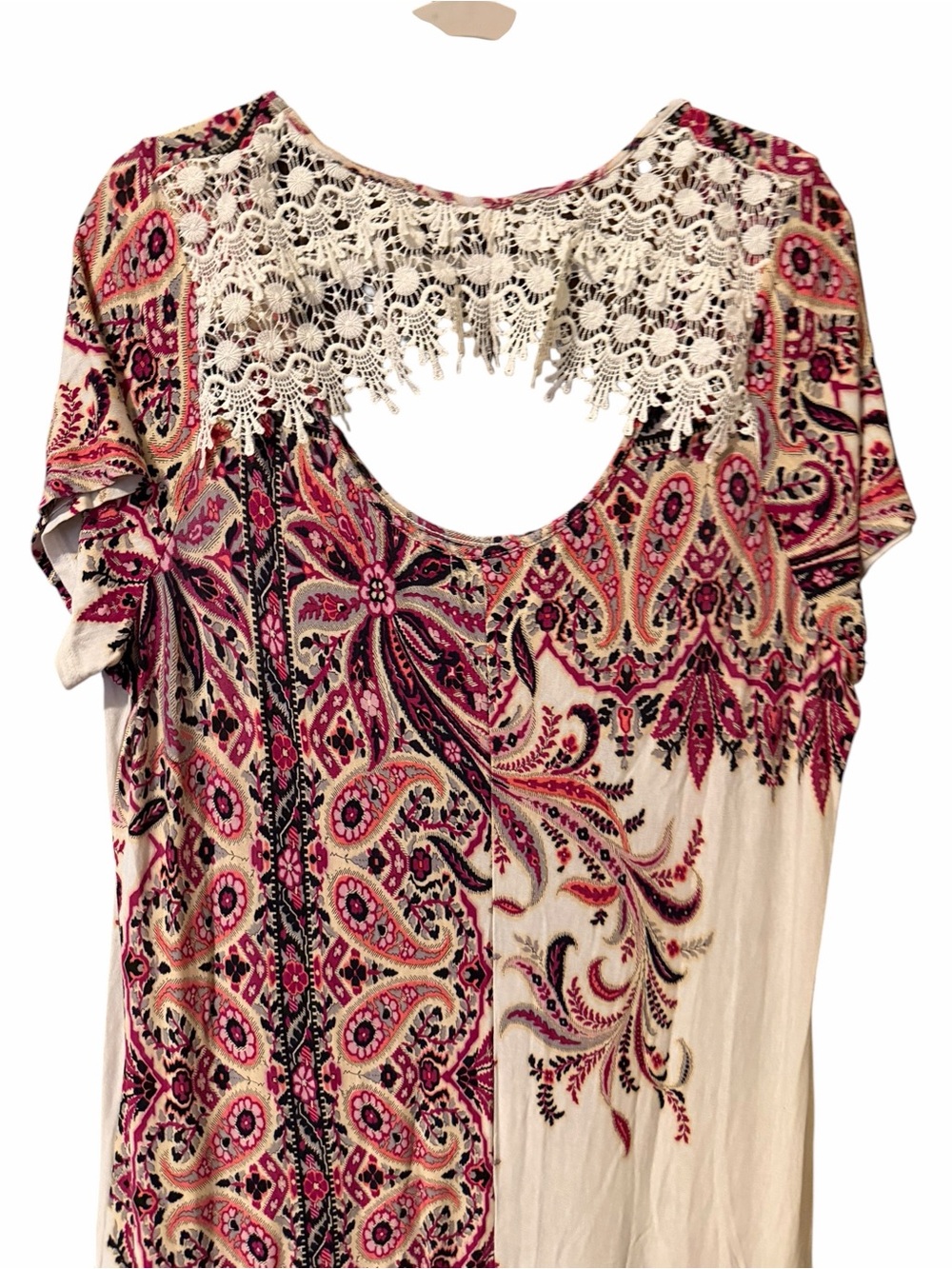 🛫 ONE WORLD Cream Maxi Dress with Pink Paisley Print size 3X - Picture 5 of 6